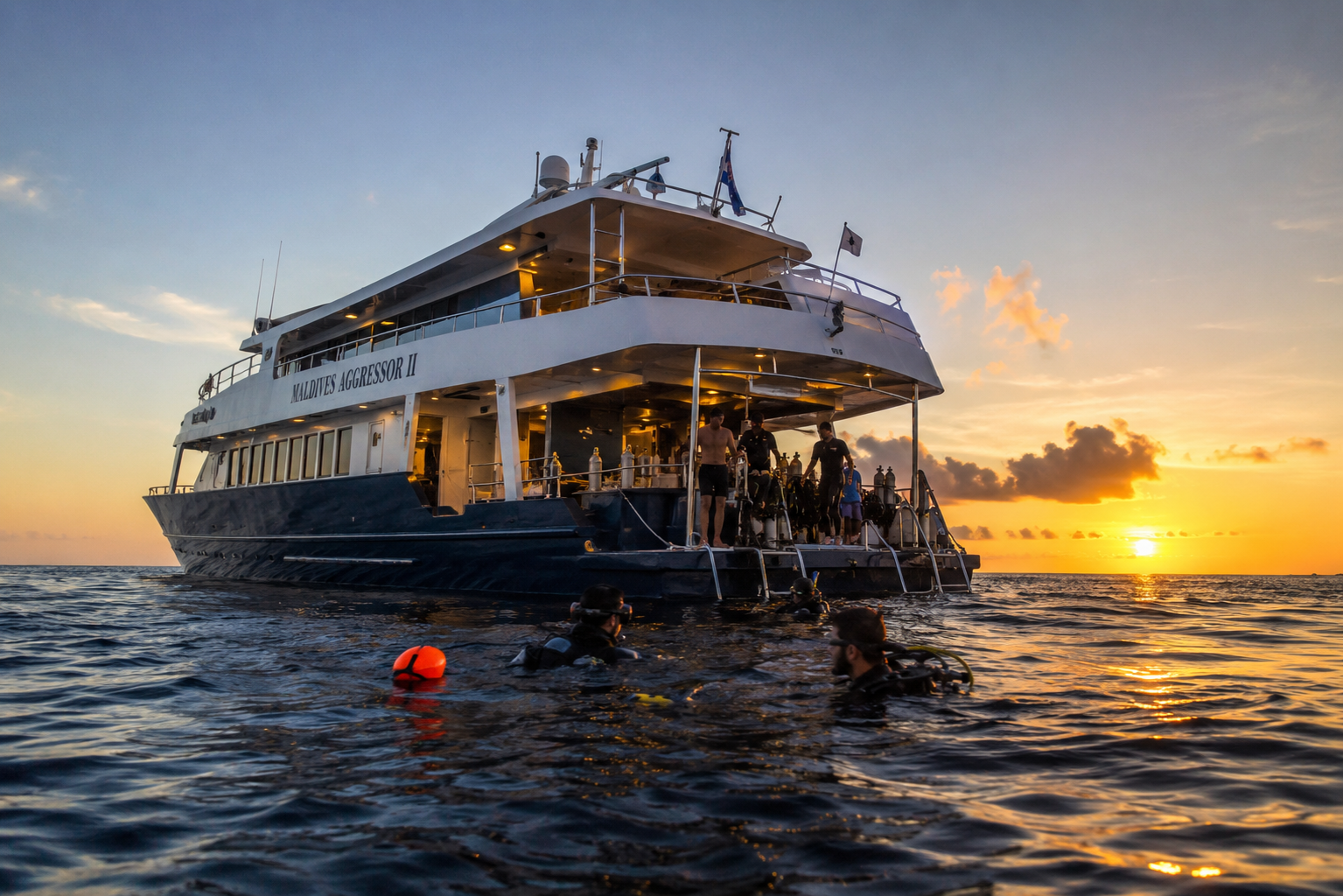 Zachód słońca na liveaboard